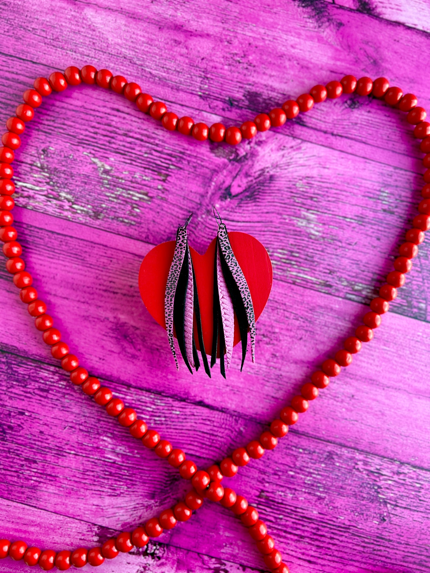 Hot Pink and Black Suede Feathers