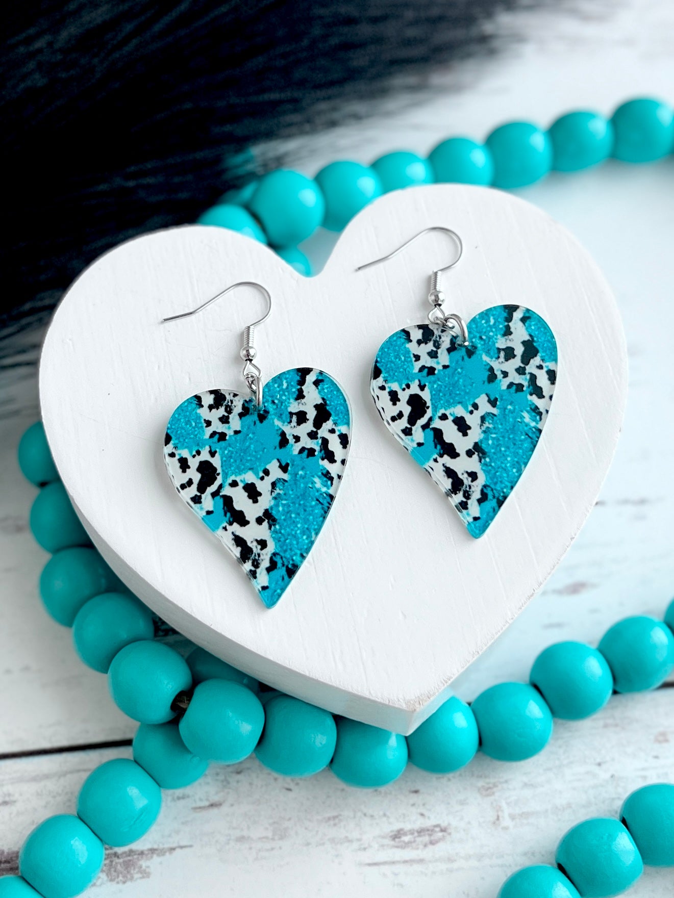 Turquoise Cow-print Hearts