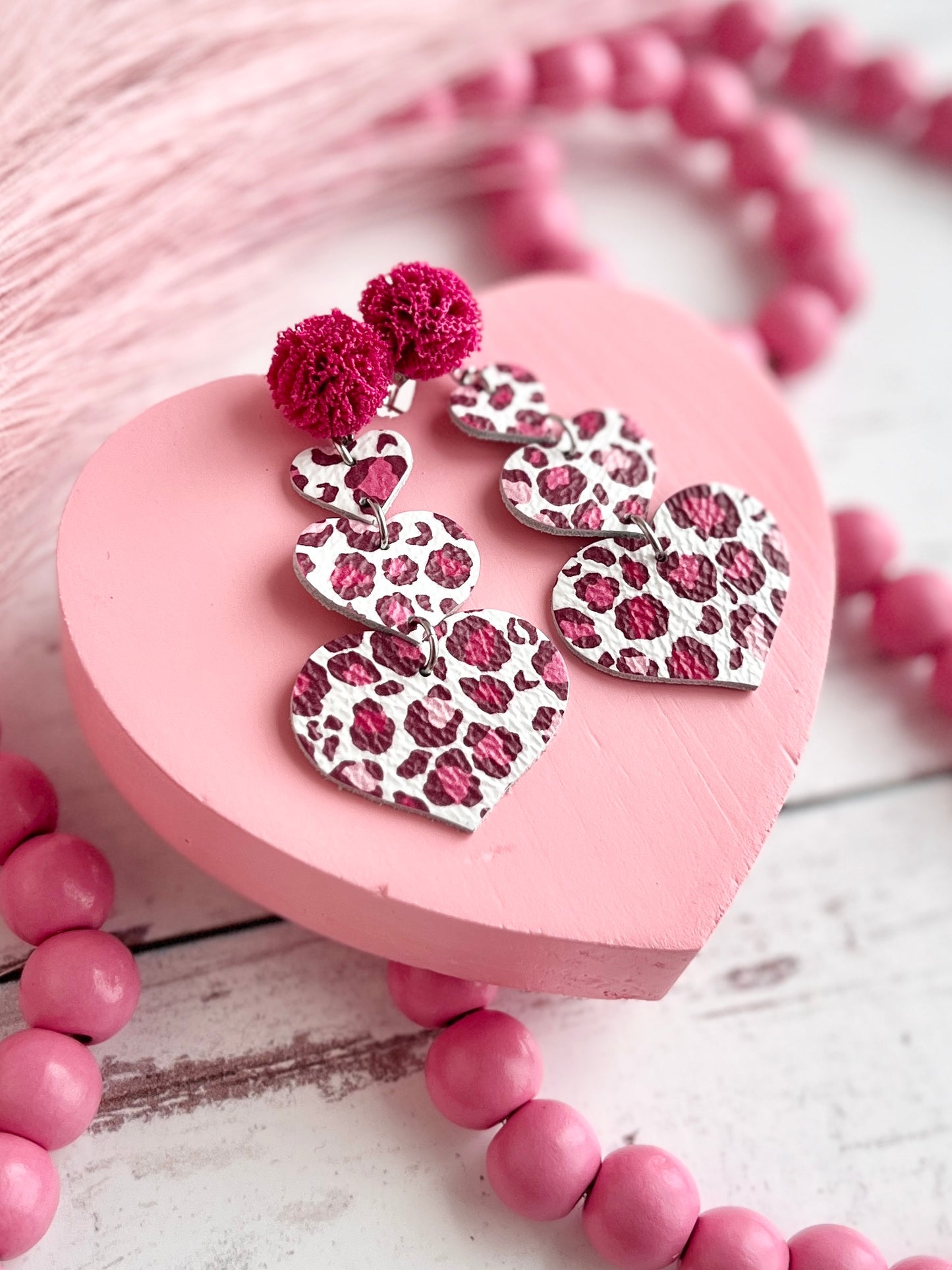 Pink Leopard Stacked Heart Dangles