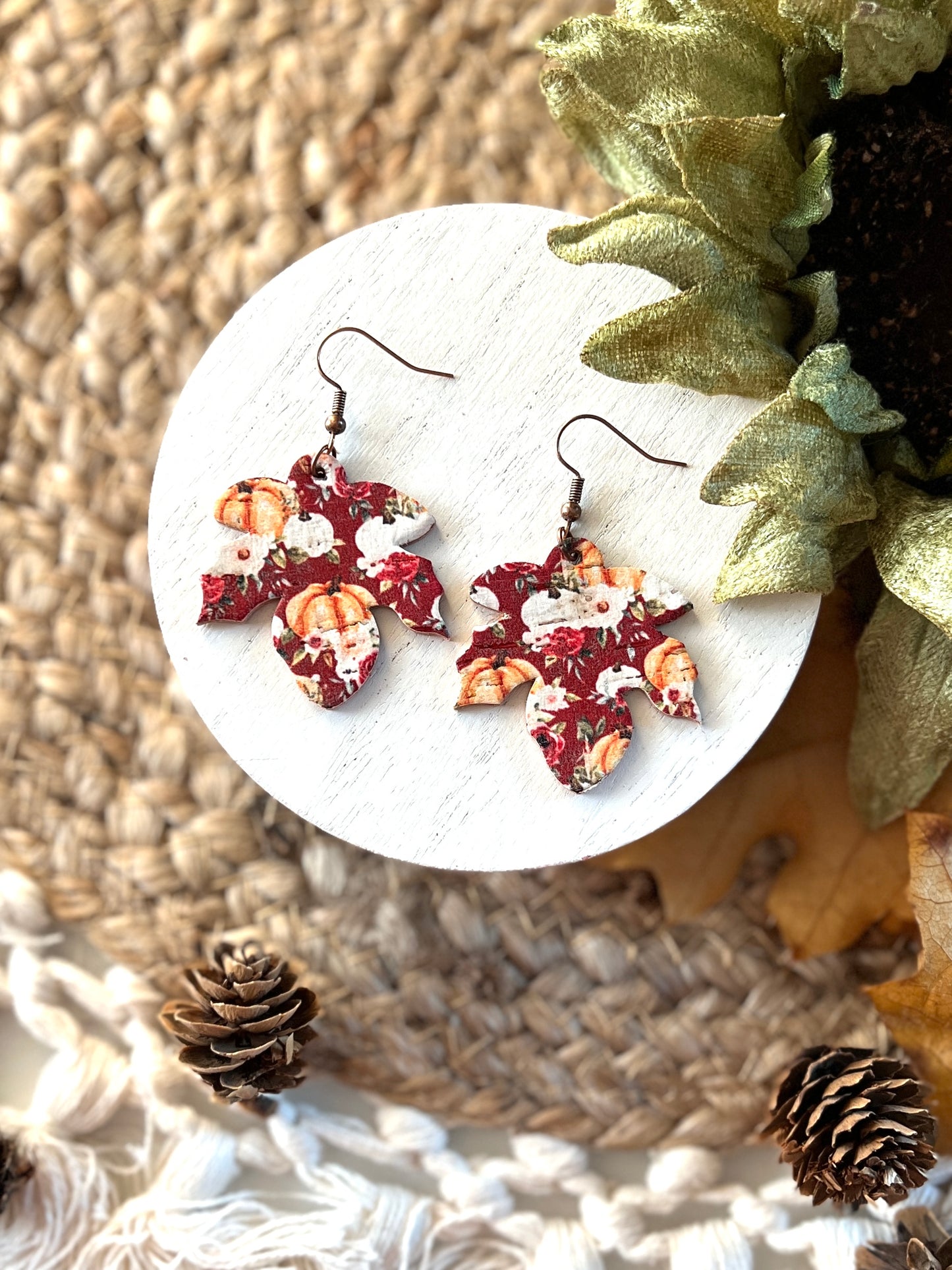 Burgandy Floral Pumpkin Falling Leaves