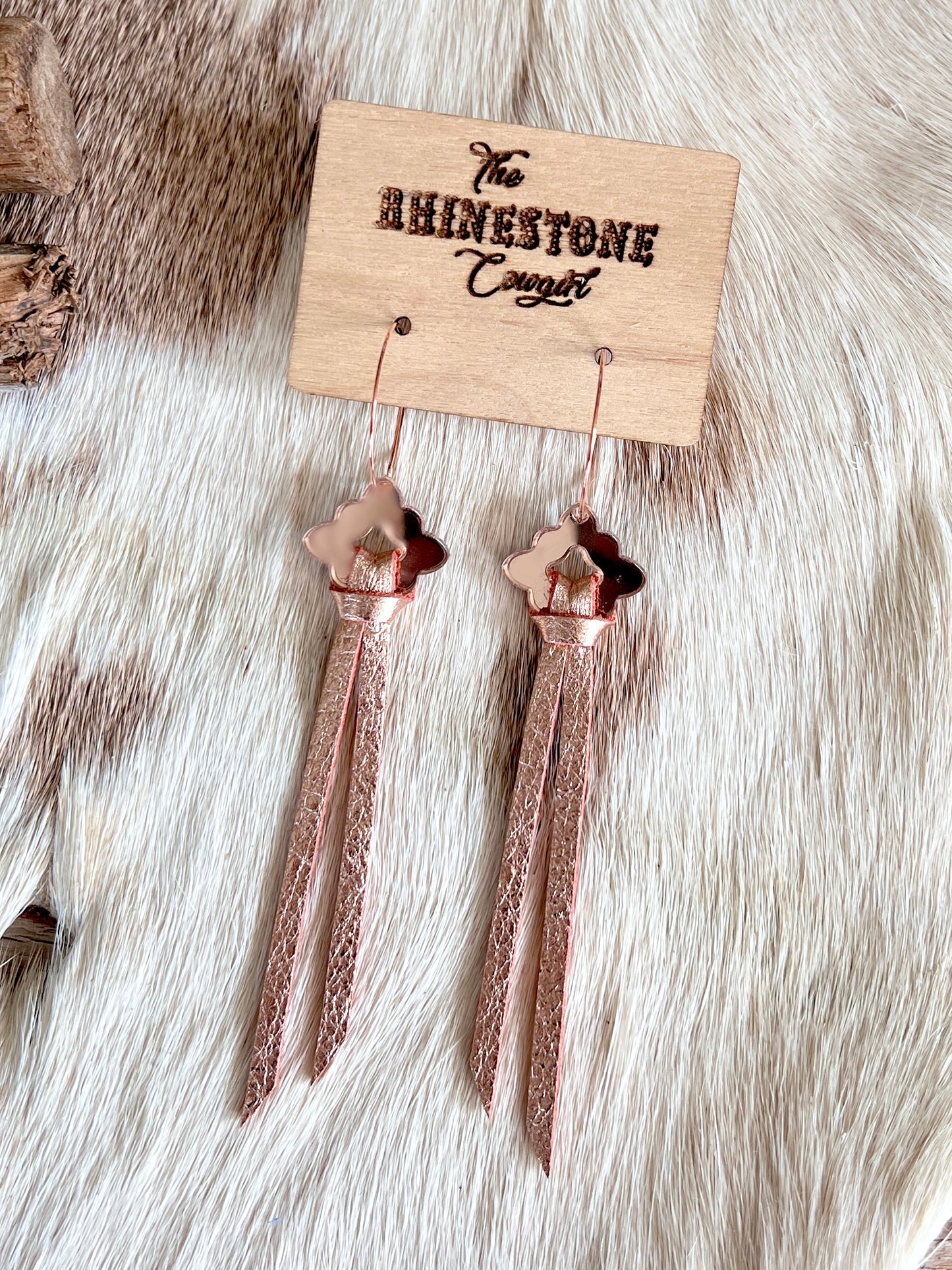 Rose Gold Mirror Quatrefoil Fringe Hoops