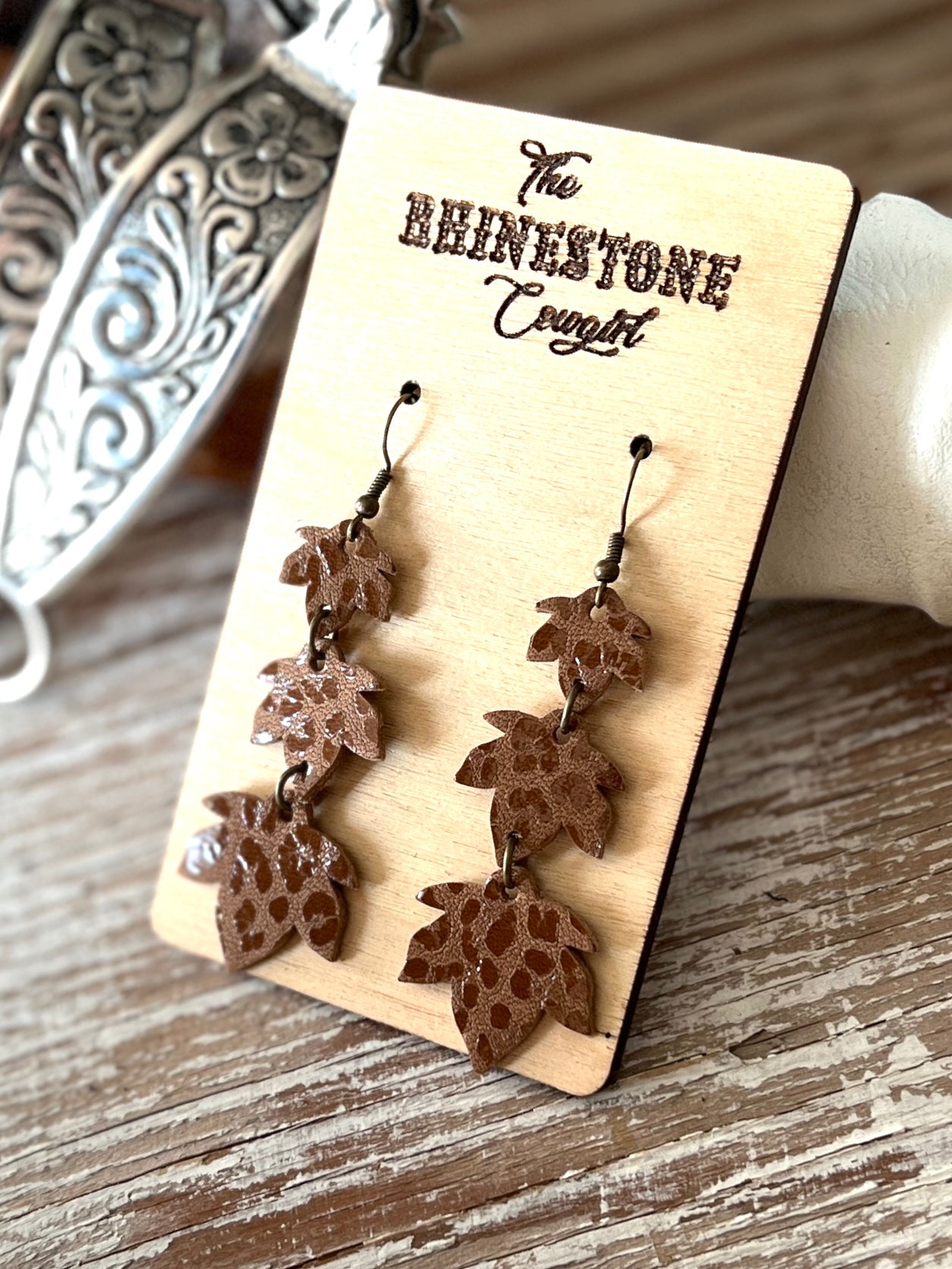 Whiskey Brown Glossy Leopard Falling Leaves
