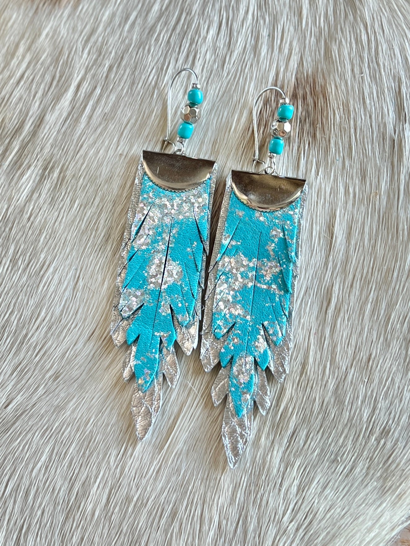 Silver Splashed Turquoise Pheonix Feathers