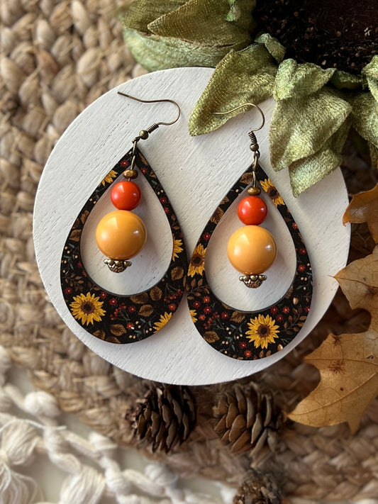 Moody Fall Floral Beaded Teardrops