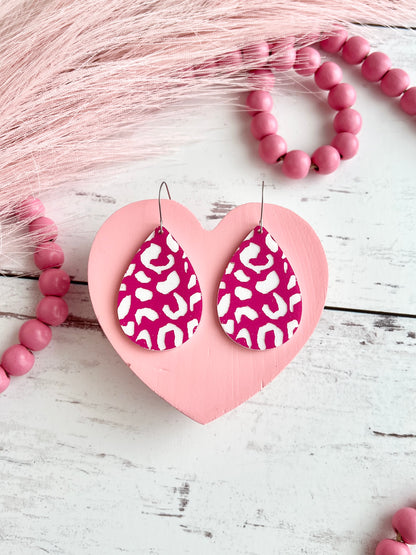 Pink Leopard Acrylic Teardrops