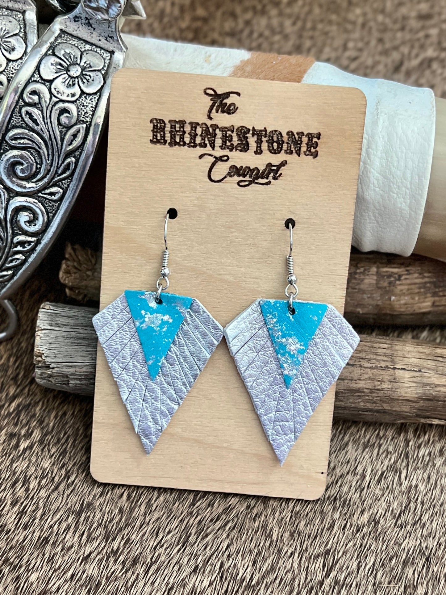 Silver Splashed Turquoise Boho Triangles