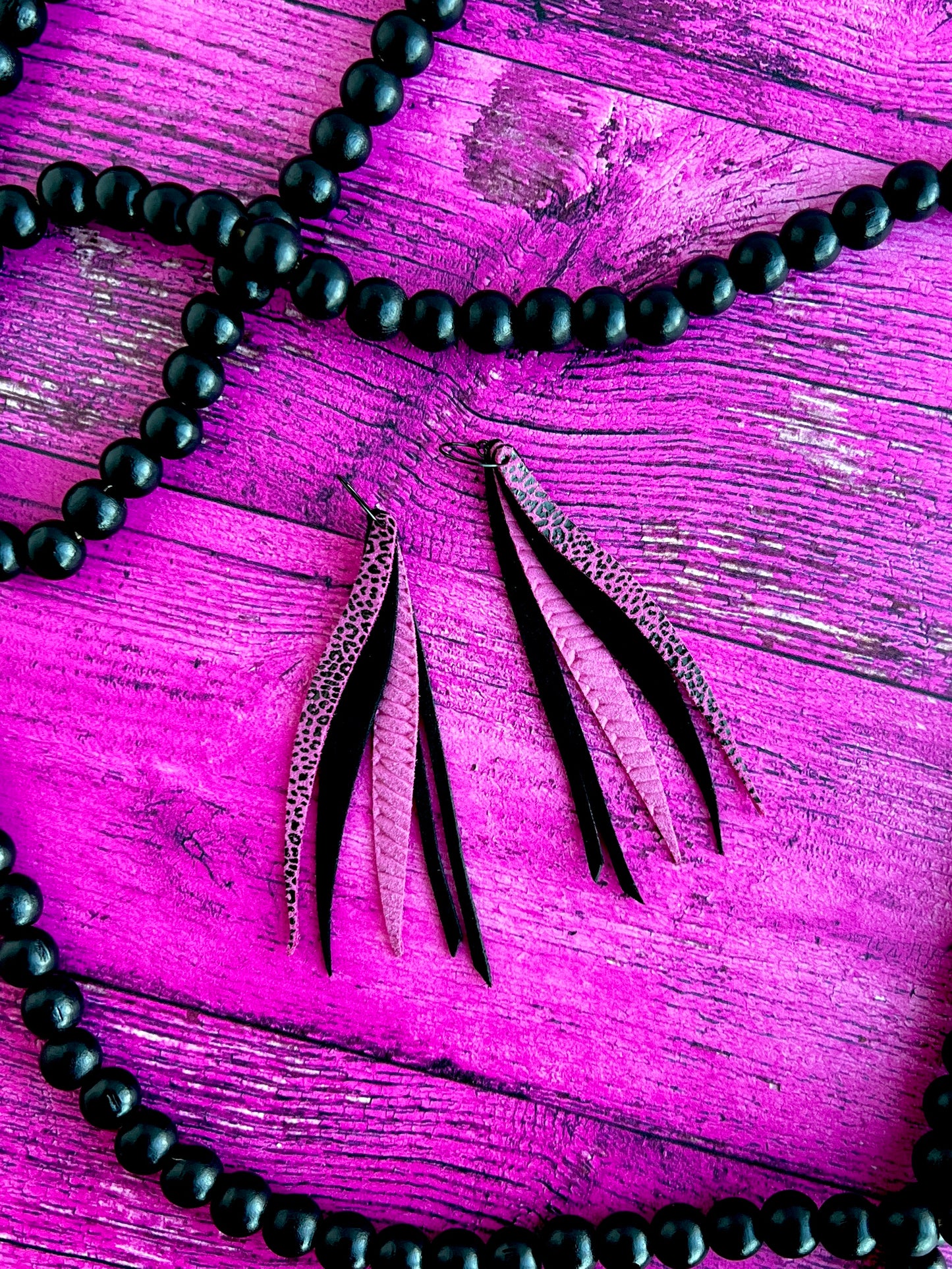 Hot Pink and Black Suede Feathers
