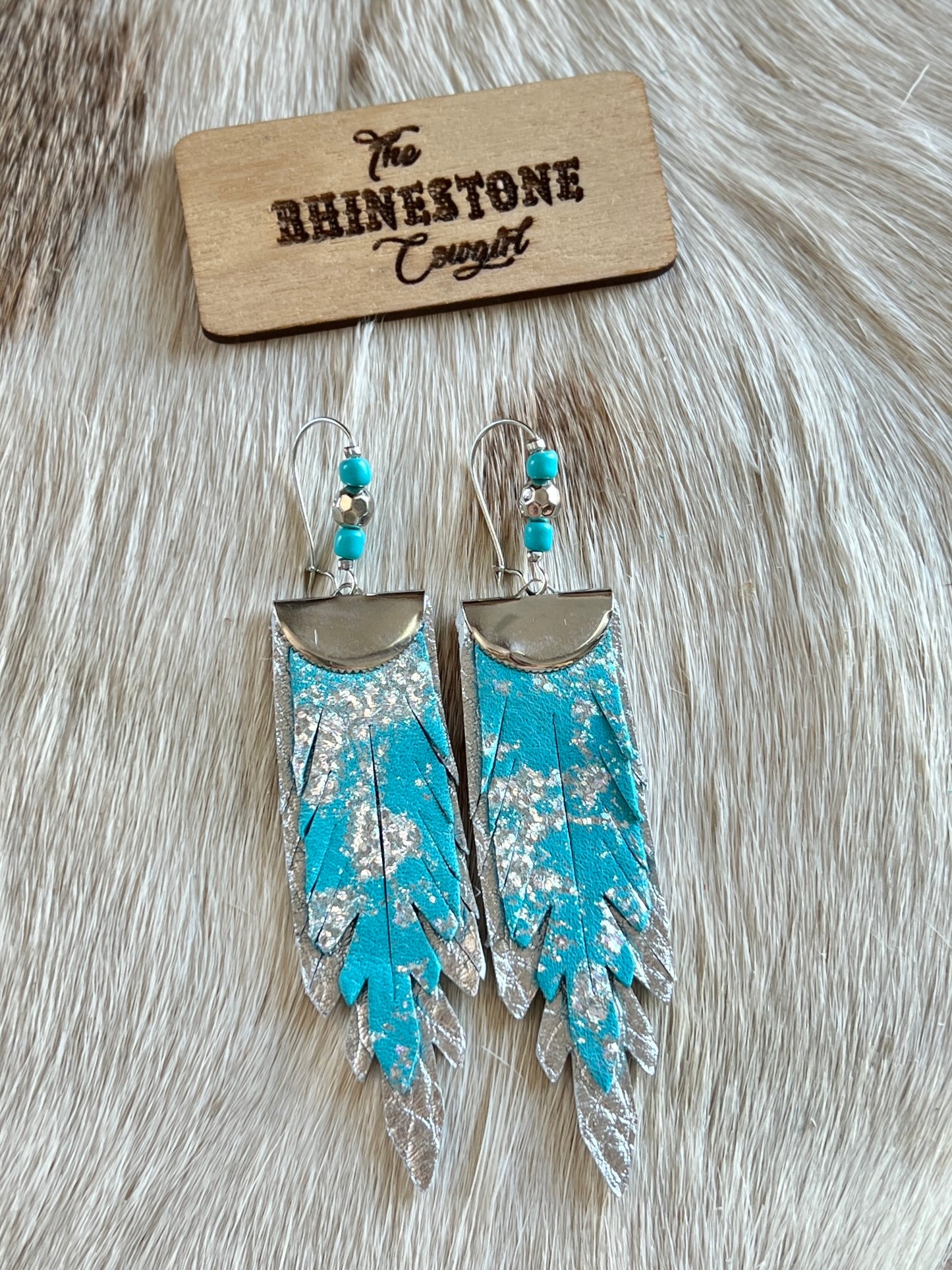 Silver Splashed Turquoise Pheonix Feathers