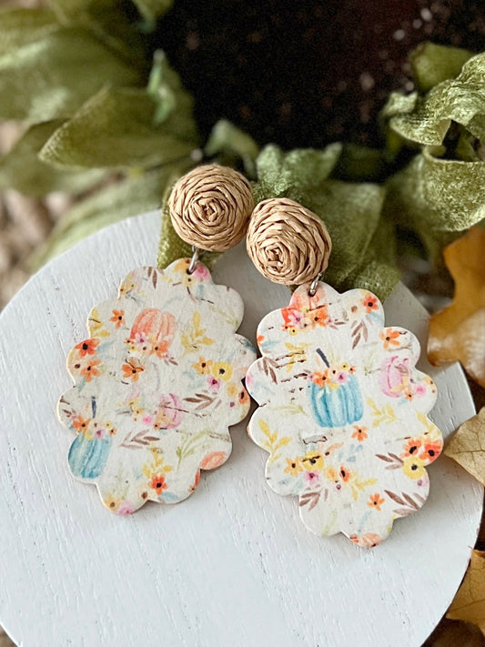 Warm Fall Floral Scalloped Ovals
