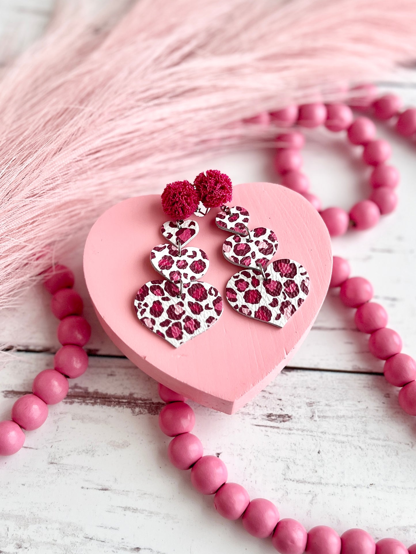 Pink Leopard Stacked Heart Dangles