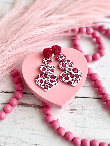 Pink Leopard Stacked Heart Dangles
