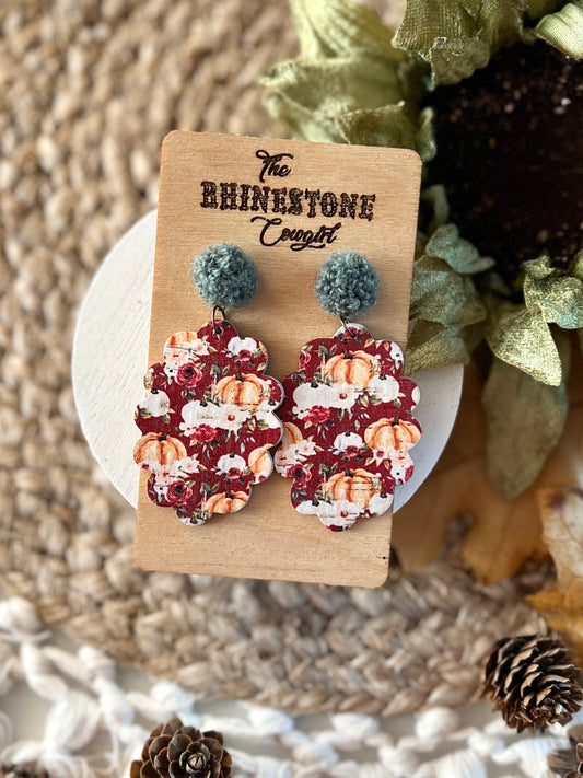 Burgandy Floral Pumpkin Scallop Ovals