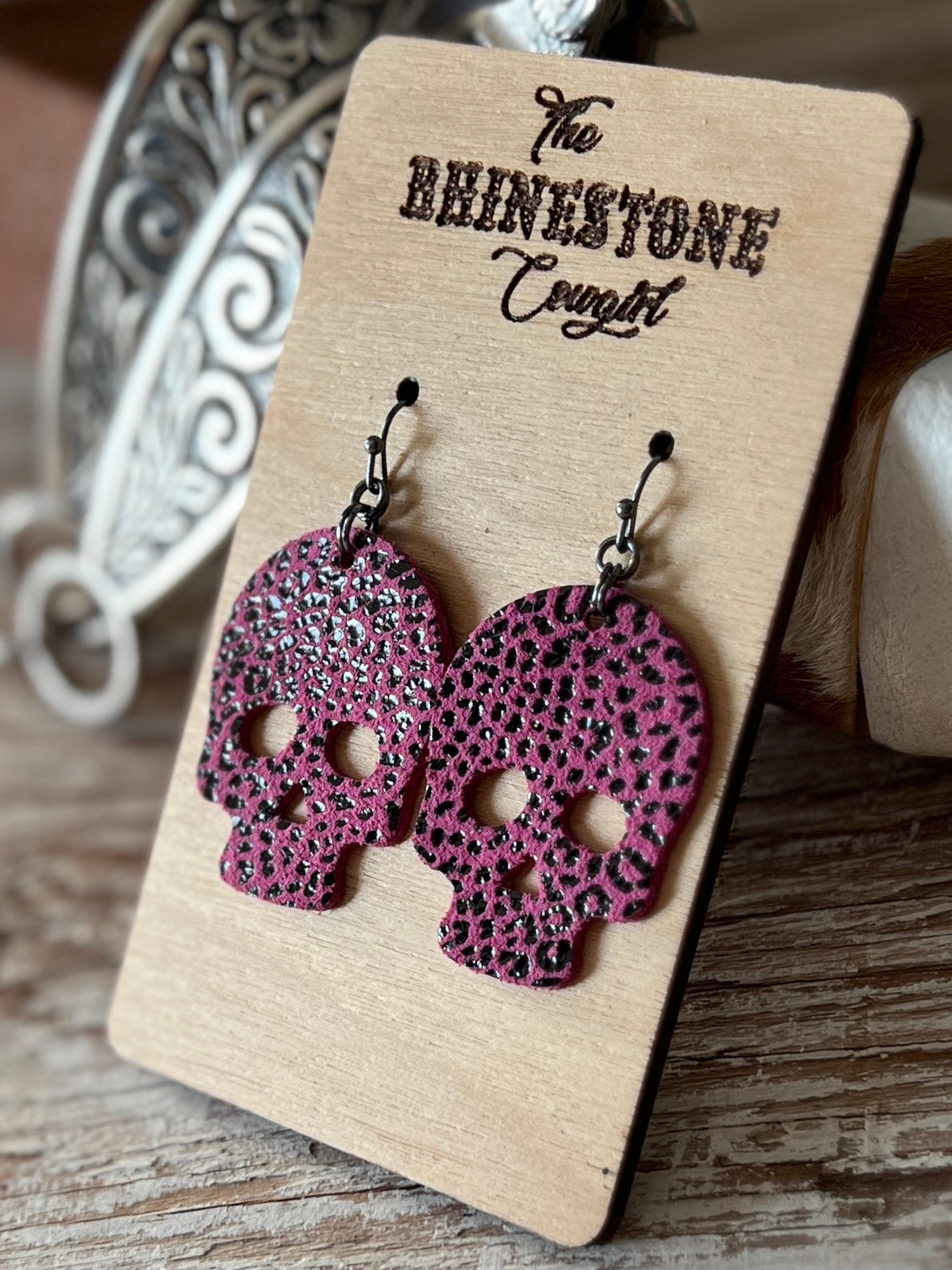 Black Metallic Baby Cheetah on Hot Pink Suede Skulls