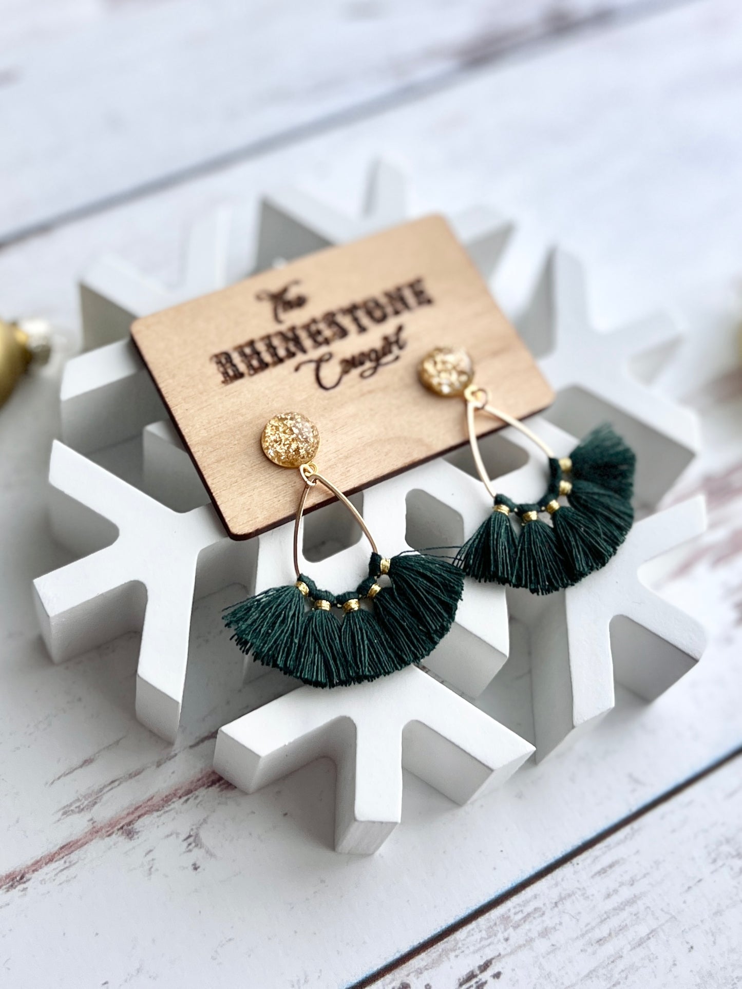 Spruce Green and Gold Petite Tassel Drops