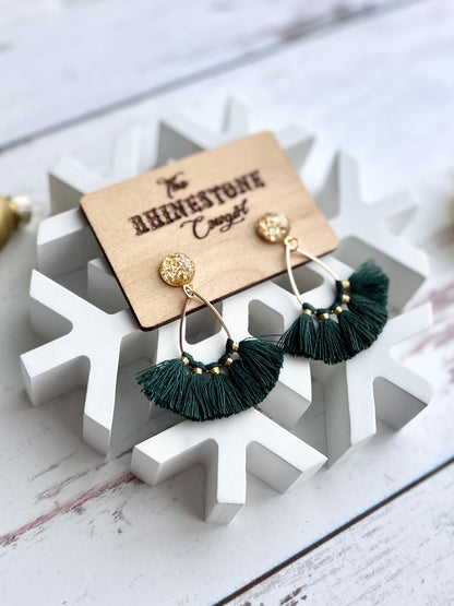 Spruce Green and Gold Petite Tassel Drops