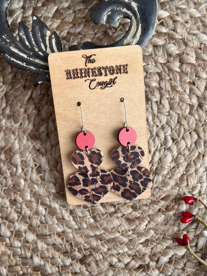 Leopard and Red Stacked Hearts