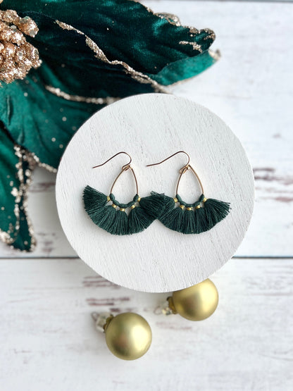 Spruce Green and Gold Petite Tassel Drops