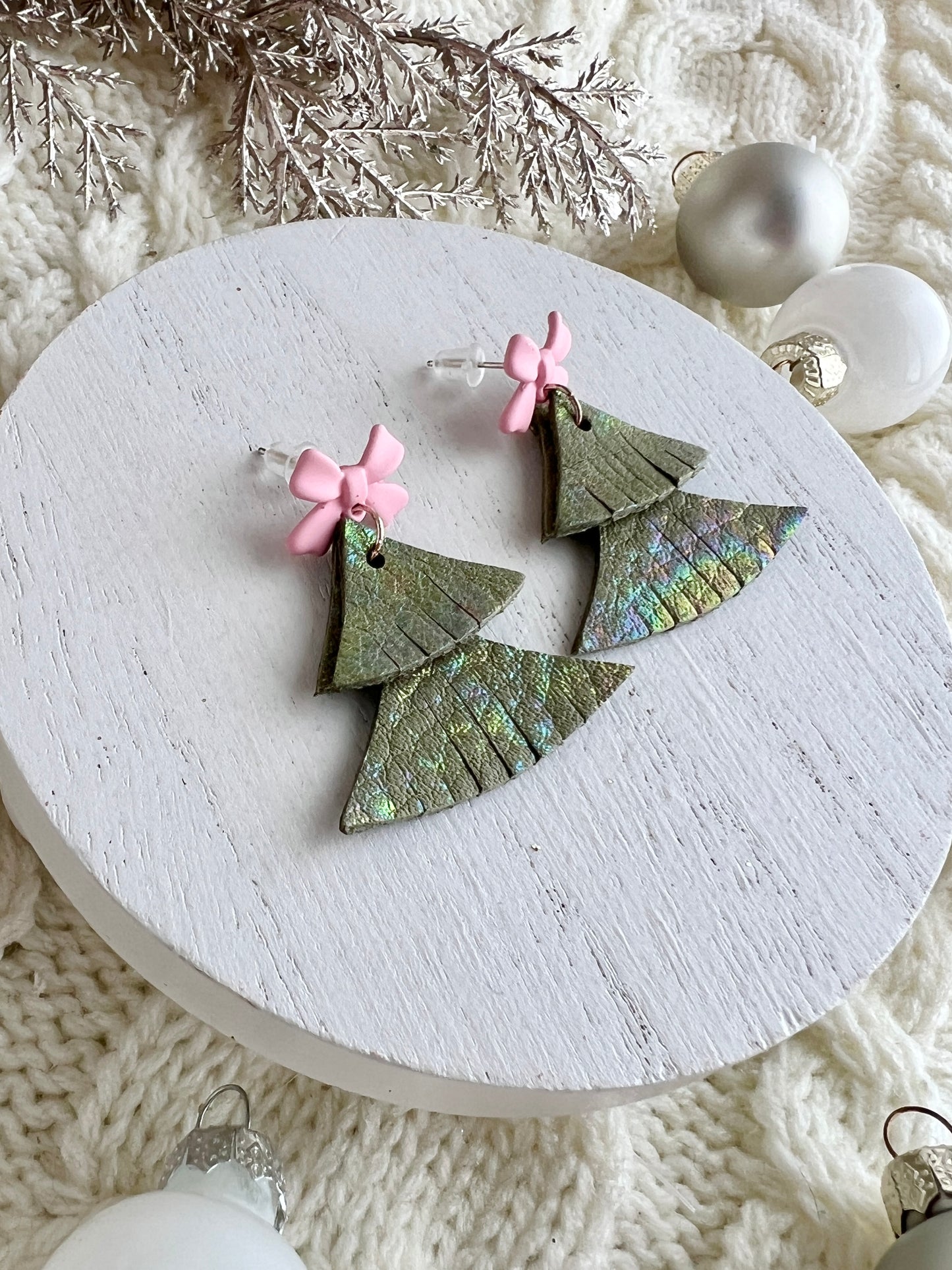 Iridescent Splashed Sage Green Fringy Trees