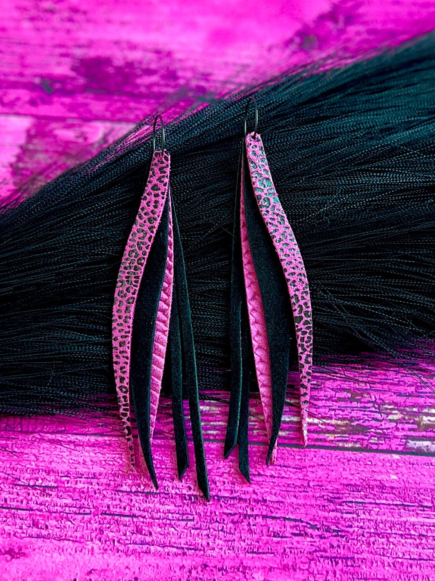 Hot Pink and Black Suede Feathers