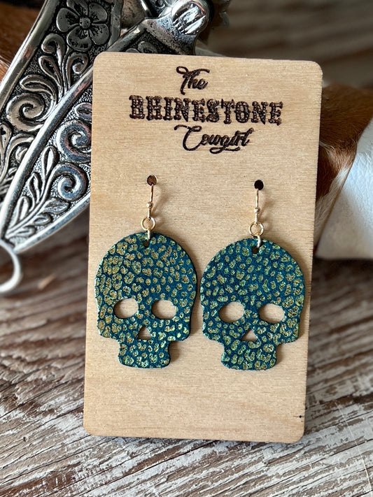 Chameleon Metallic Baby Cheetah on Teal Suede Skulls