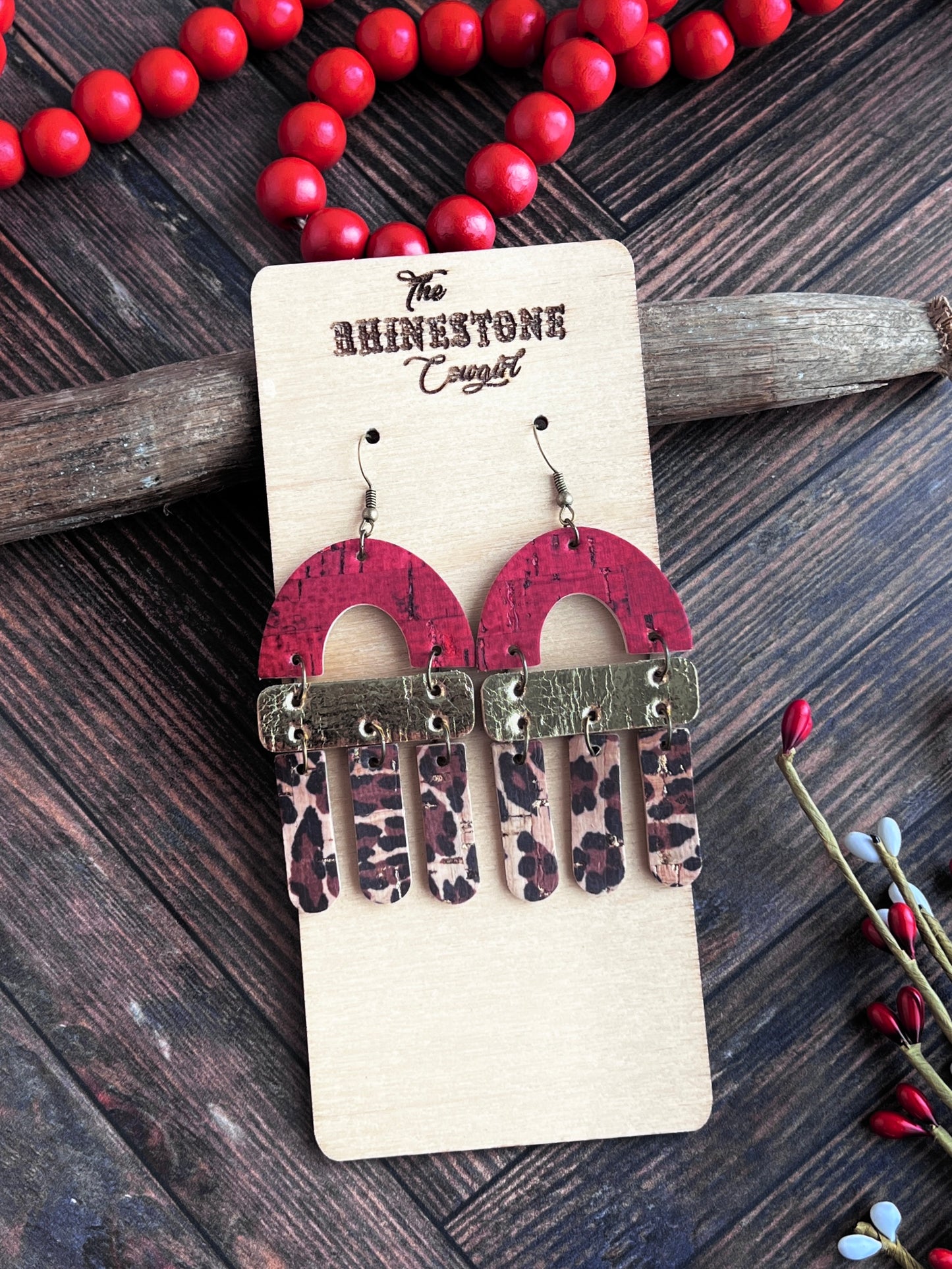 Brick, Gold and Leopard Boho Arch Dangles