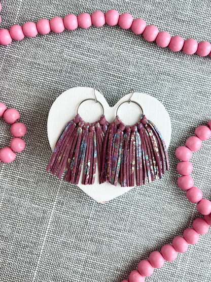 Dusky Purple with Oil Slick Splash Baby Fringe Hoops