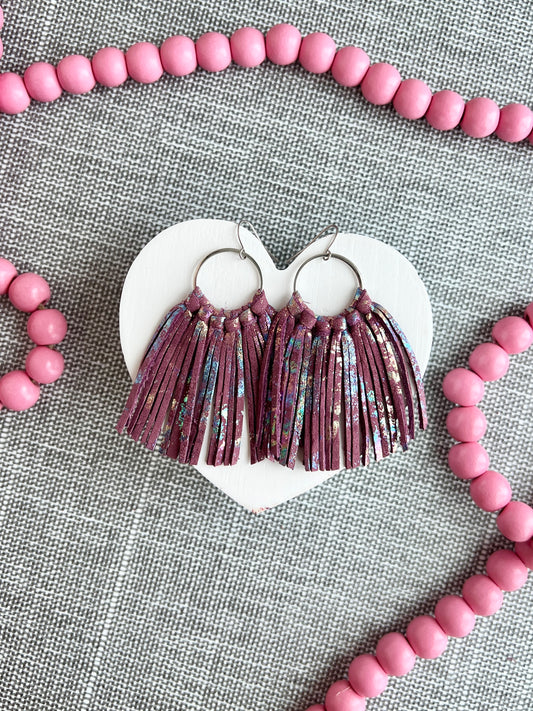 Dusky Purple with Oil Slick Splash Baby Fringe Hoops