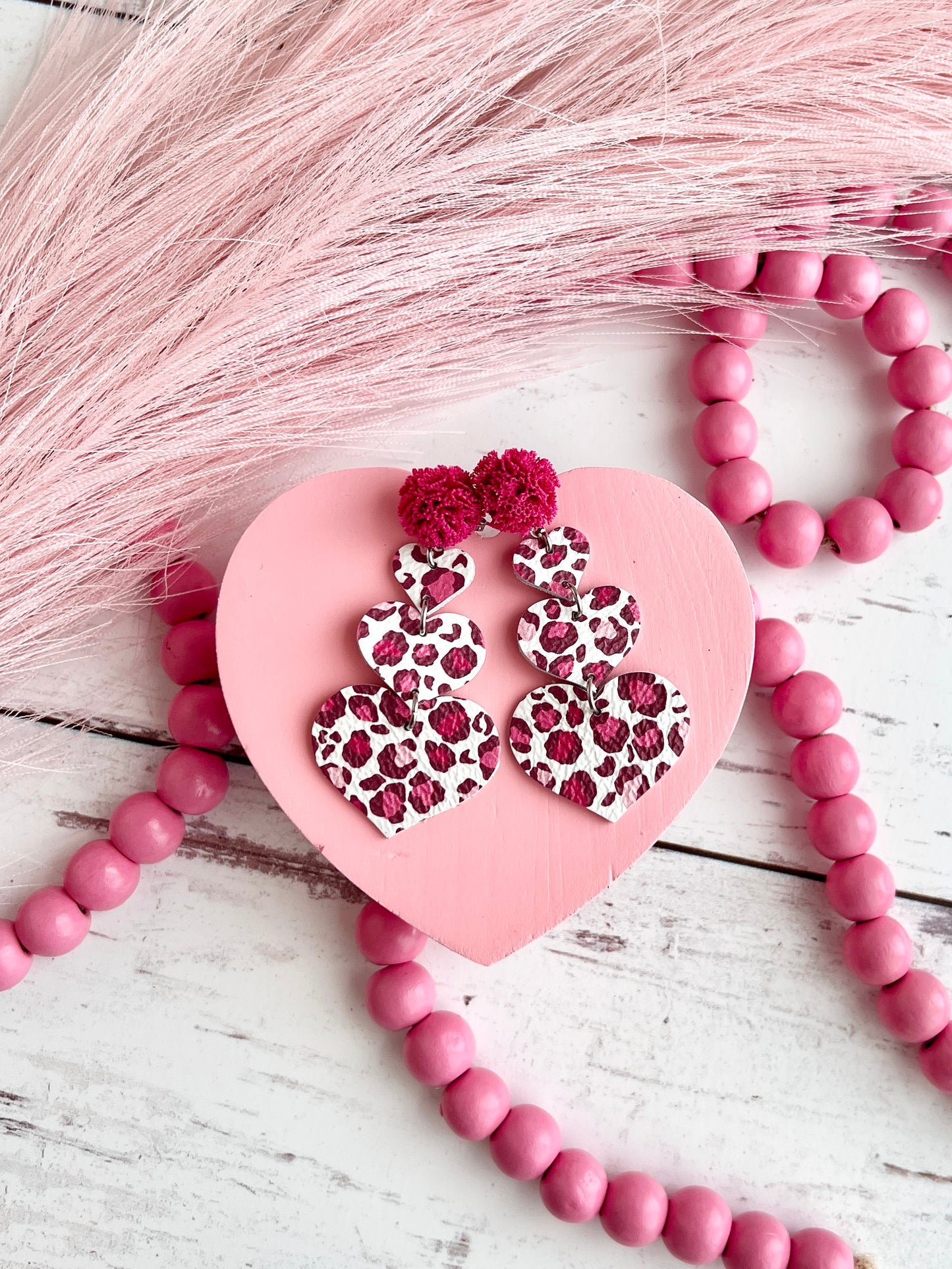 Pink Leopard Stacked Heart Dangles
