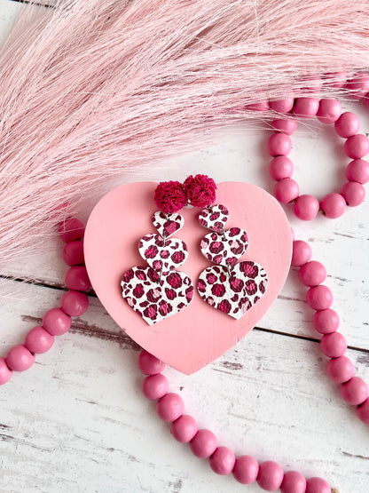 Pink Leopard Stacked Heart Dangles