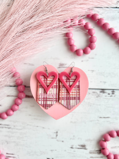 Pink Plaid Fringy Hearts