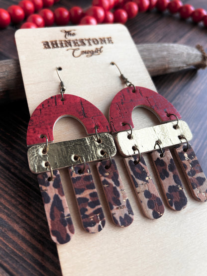 Brick, Gold and Leopard Boho Arch Dangles