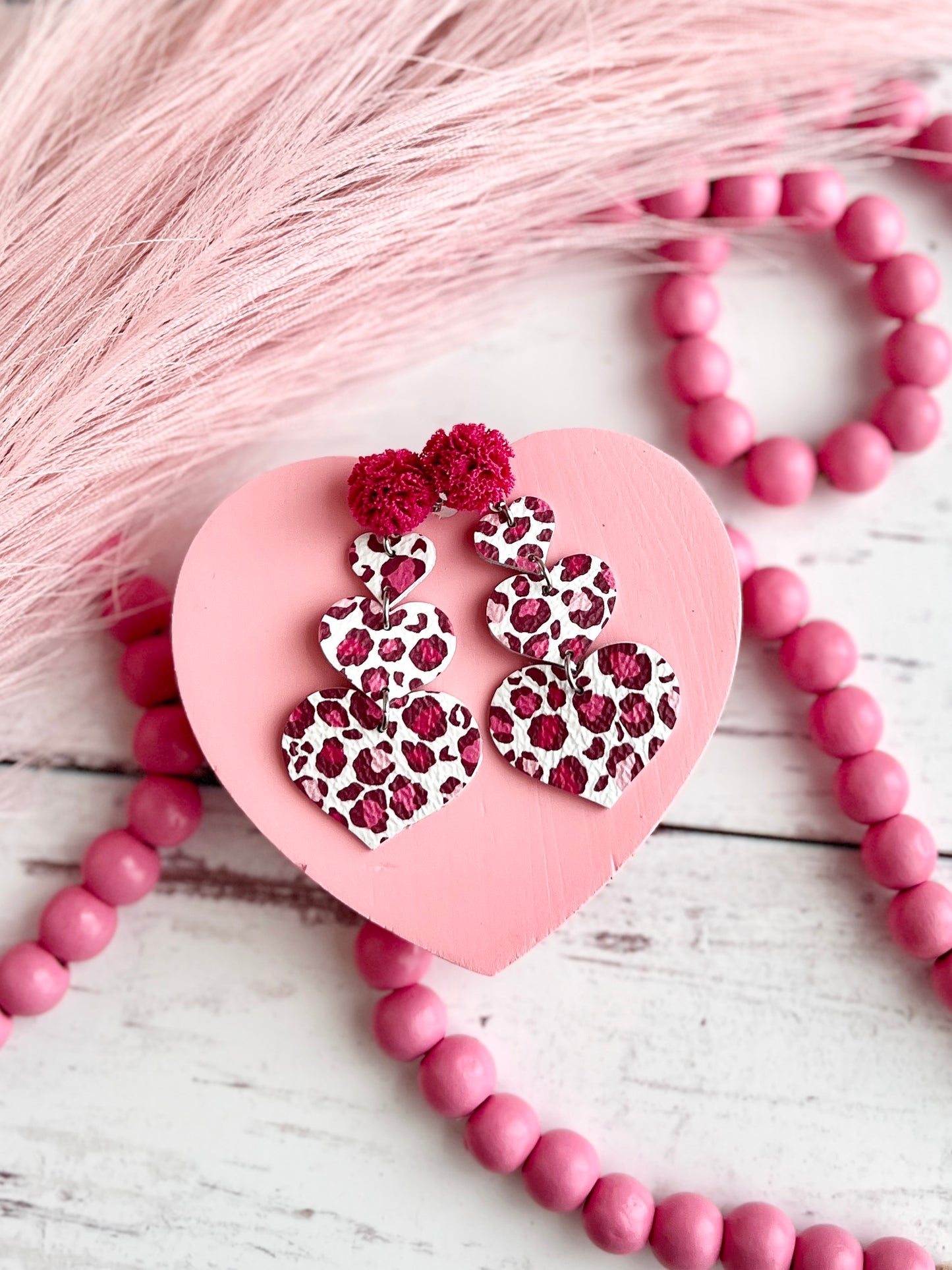 Pink Leopard Stacked Heart Dangles