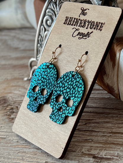 Chameleon Metallic Baby Cheetah on Teal Suede Skulls
