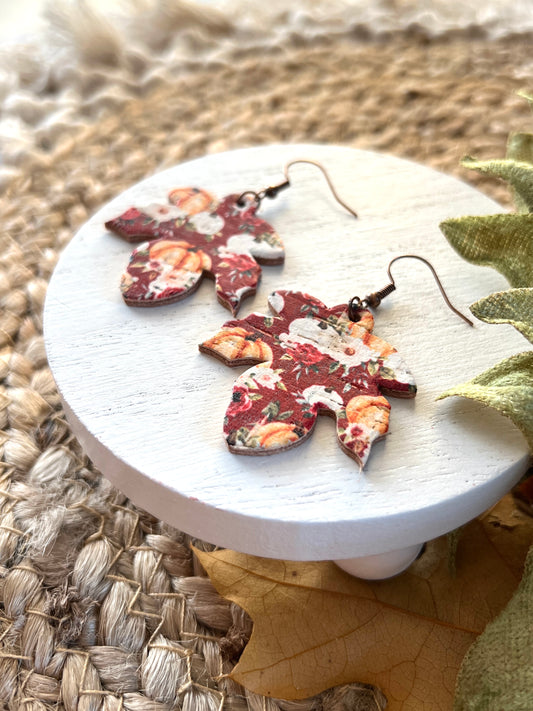 Burgandy Floral Pumpkin Falling Leaves
