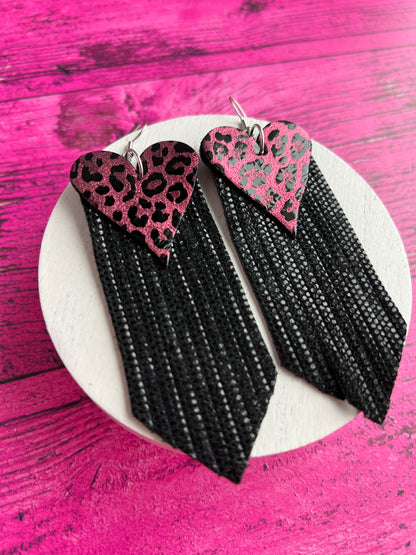 Metallic Pink and Black Heart Fringe
