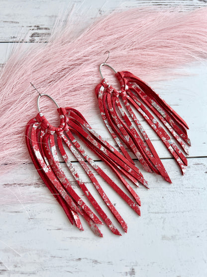 Holographic Splash on Red Oval Fringe Hoops