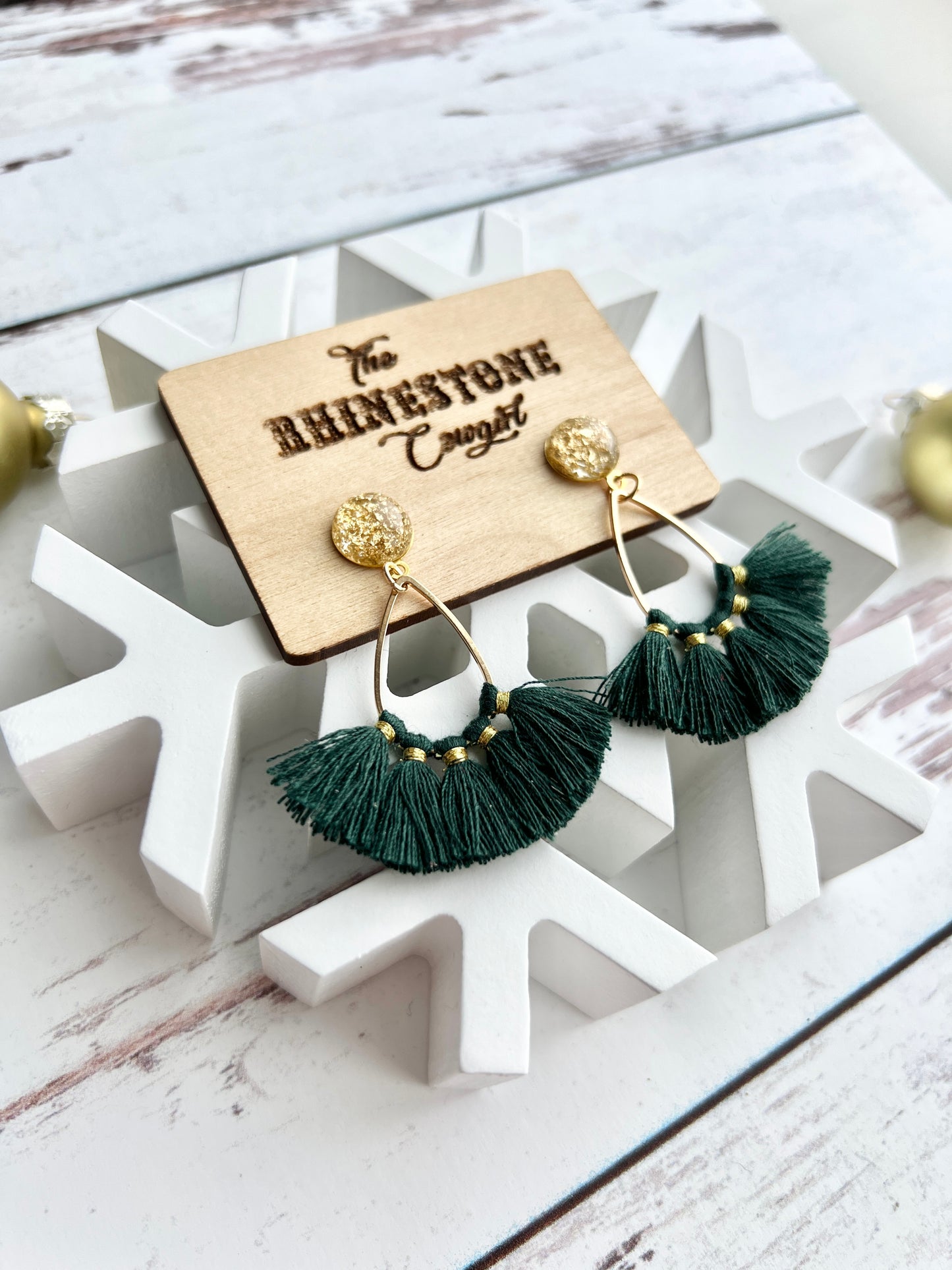Spruce Green and Gold Petite Tassel Drops