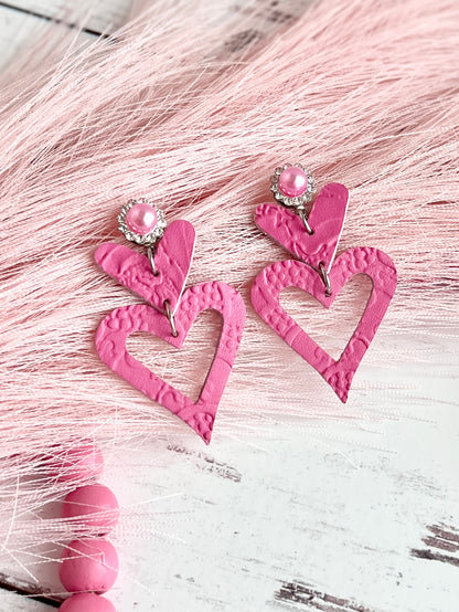 Pink Pearl Stacked Heart Dangles