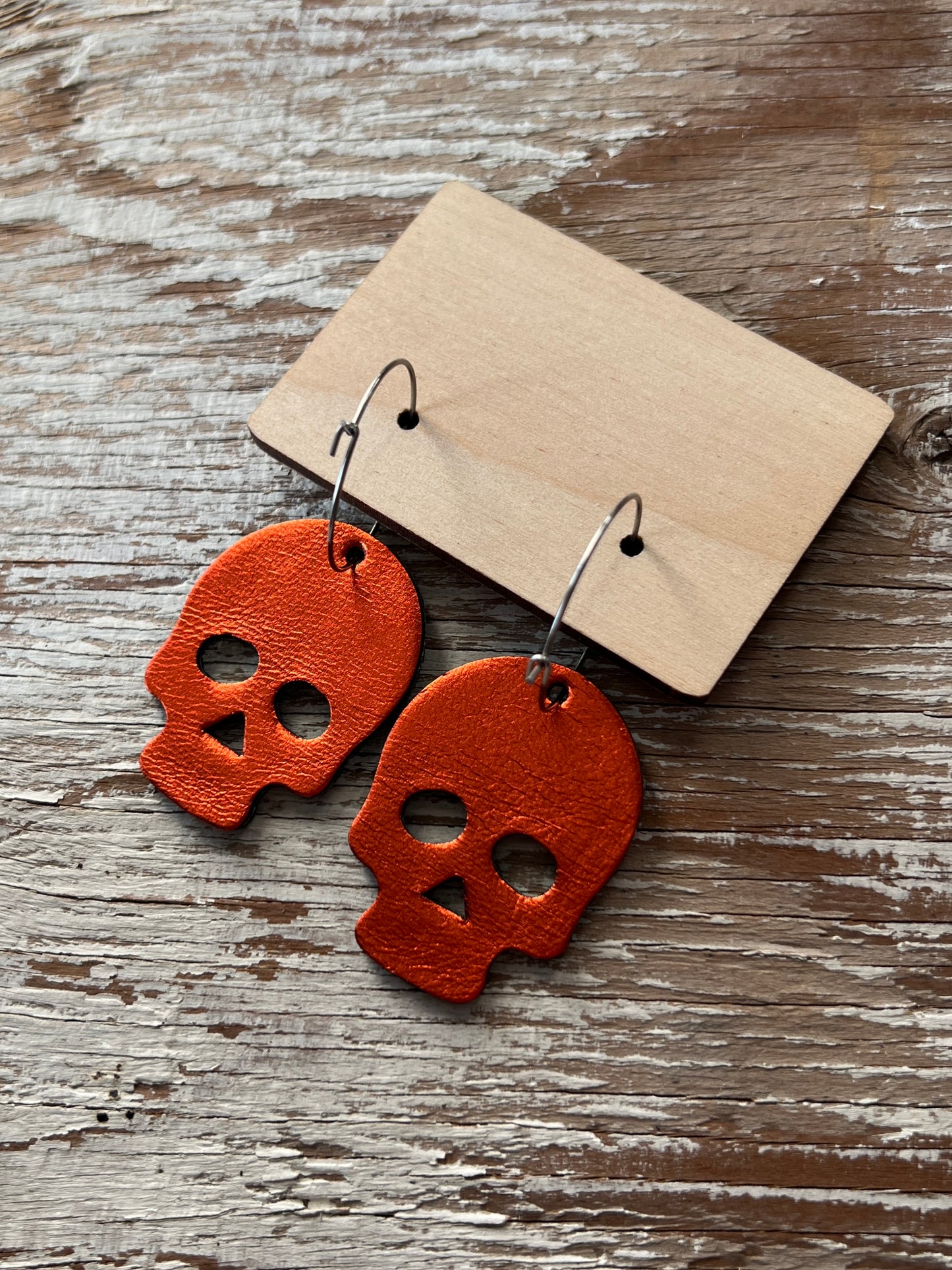 Reversible Metallic Orange and Black Glitter Skull Hoops
