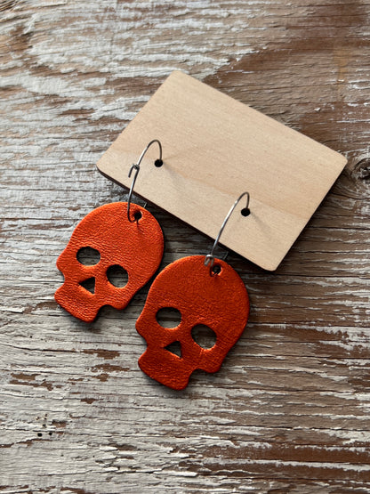 Reversible Metallic Orange and Black Glitter Skull Hoops