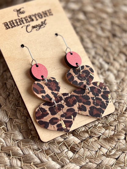 Leopard and Red Stacked Hearts