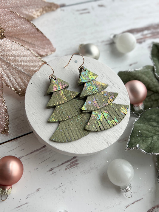 Iridescent Splashed Sage Green Fringy Trees