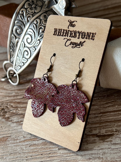 Glossy Crosshatch Burgandy Suede Falling Leaves