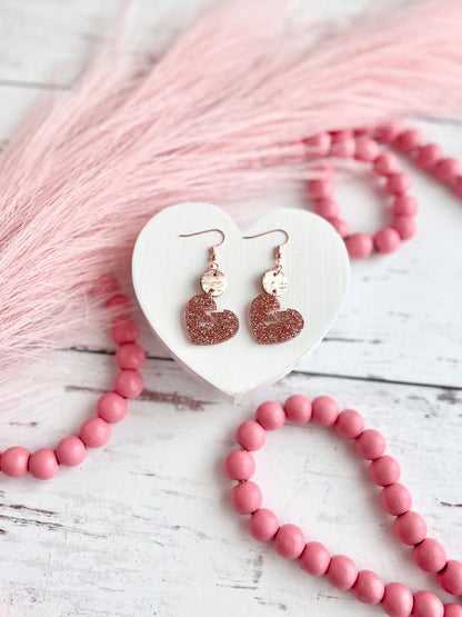 Pink and Rose Gold Glitter Acrylic Broken Hearts