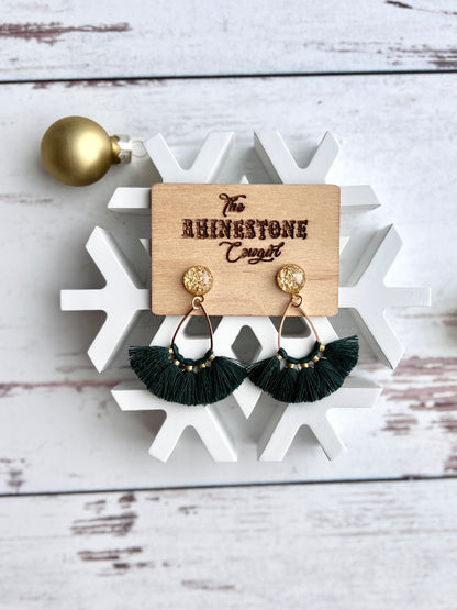 Spruce Green and Gold Petite Tassel Drops