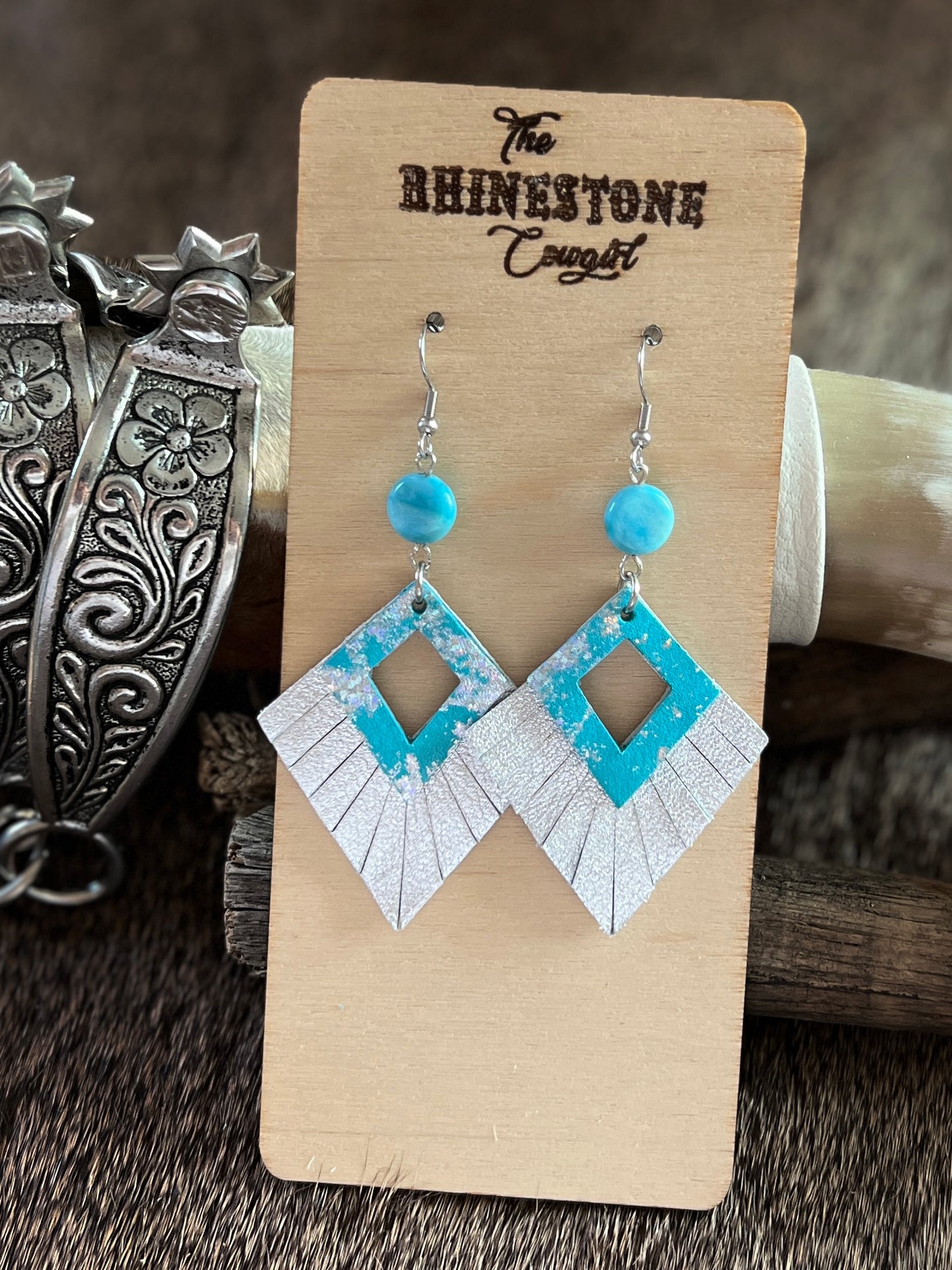 Silver Splashed Amazonite Tulsa Diamond Fringe Earrings