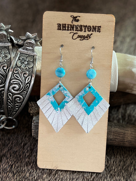 Silver Splashed Amazonite Tulsa Diamond Fringe Earrings