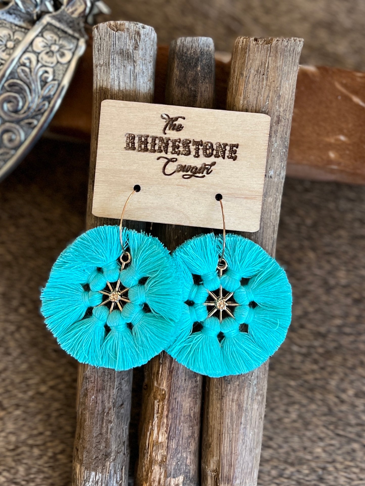 Aqua Tassel Round Hoops