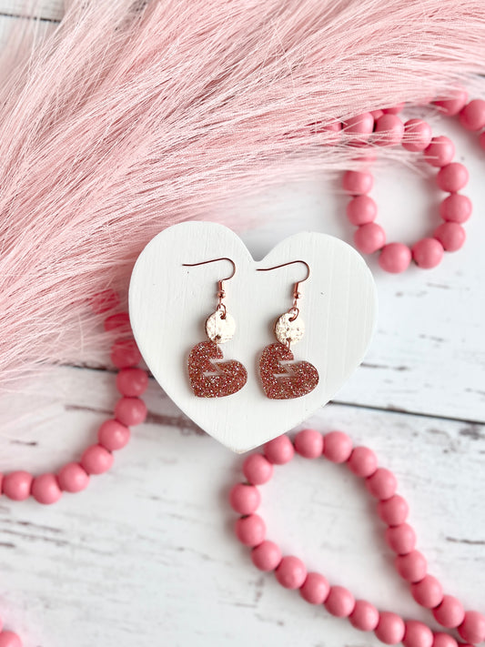 Pink and Rose Gold Glitter Acrylic Broken Hearts