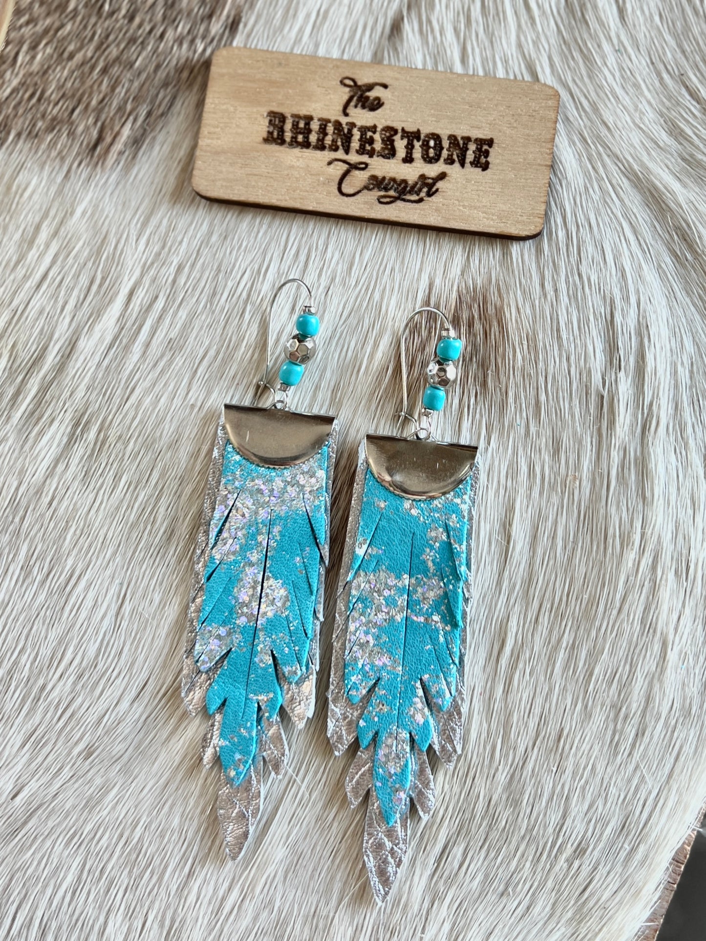 Silver Splashed Turquoise Pheonix Feathers